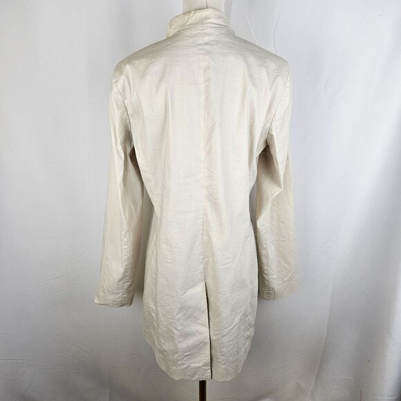 Eileen Fisher Long Bone Jacket Open Front Italian Fabric Size 10 Silk Blend - Picture 4 of 8